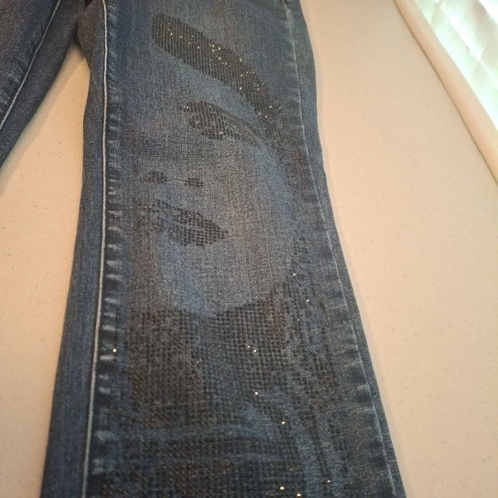 Joseph‎ Ribkoff Sz 6 Dark Blue Sparkle Face Brielle Slim Fit Straight Jeans
